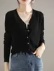 Nuevo cárdigan de punto para mujer Otoño/Invierno 2026, de cuello en V liso, manga larga, estilo casual versátil, corte holgado