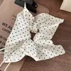 Popular scrunchie de lunares color crema con moño y pañuelo cuadrado, accesorio para el cabello elástico suave de alta gama, en stock