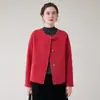Nuevo abrigo corto abotonado estilo chino para mujeres petite, versátil y sencillo, estilo nuevo para madres, abrigo de lana de cuello redondo talla pequeña
