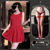 Encantador Lencería Erótica Sexy Dulce Picante Vestido Sin Espalda con Cordones Ceñidor de Cintura Estilo Puro Deseo Escote en U Hueco Set Qqny