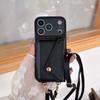 Adequado para iPhone 17 Pro Max Capa de Celular Porta-Cartões Padrão Lichia Envelope com Fenda para Cartão e Alça Transversal Capa Protetora Apple 16