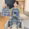 Nuevo Estilo Conjunto de Pijama de Verano para Niños con Mangas Cortas y Pantalones Largos, Ropa de Casa tipo Algodón para Niños Grandes, Conjunto Delgado de Tres Piezas para Niños
