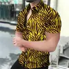Nueva Camisa de Verano para Hombre con Dominante Estampado de Leopardo Manga Corta Ajustada Tendencia de Negocios Elegante Moda Camisa Impresa en 3D
