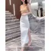 Hair9150 Daimeiyi Yuan 2025 Verão Novo Moda Estilo Coreano Conjunto Top de Chiffon Sem Mangas Saia Longa Bodycon para Mulheres
