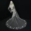 Véu Principal de Casamento para Noiva, Véu de Casamento Floral, Véu Longo com Cauda, Acessórios de Pérolas, Adorno de Cabeça para Vestido de Casamento