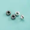 Accesorios de Plata de Ley S925 Cuentas Espaciadoras con Patrón de Hierba Tang Cuentas Rueda con Patrón Vintage 6mm Cuentas Sueltas Pulsera de Cuerda Trenzada DIY Joyería con Cuentas