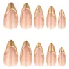 Uñas Postizas Doradas Estilo Francés de Venta Caliente Transfronteriza Uñas Portátiles Arte de Uñas 3D Forma Almendra Popularidad en Comercio Exterior Uñas Postizas al por Mayor