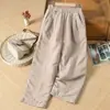 Pantalones Anchos de Algodón y Lino Finos/Gruesos para Otoño e Invierno, Estilo Artístico Único, Pantalones Largos Sueltos Casuales, Pantalones Únicos de Lino para Mujer