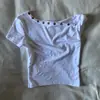 Camiseta Corta de Manga Corta con un Hombro Descubierto Estilo Retro Americano Chica Picante para Mujer, Nuevo Diseño de Verano con un Top Básico Único Estilo Ins Nicho