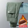 Calças de Veludo Cotelê para Homens, Calças de Moletom Grossas e Forradas com Fleece, Calças Longas de Inverno, Calças Jogger de Veludo Cotelê Listradas Largas, Calças Casuais de Outono e Inverno para Homens