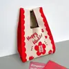 Bolsa de Tricô com Flores Estilo Coreano para Primavera e Verão Bolsa de Mão de Lona Feminina Bolsa de Mão Bolsa de Pulso Bolsa Preguiçosa para Caminhar Compras