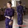 Cheongsam Longo com Manga Três Quartos Tie-Dye de Veludo Elástico 2025 Outono Novo Estilo Nacional Retrô Tamanho Grande para Meia-Idade e Idosos
