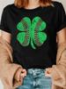 Nova Camiseta Feminina Europeia e Americana para 2025, Dia de São Patrício, Trevo de Quatro Folhas, Casual com Gola Redonda