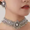 Venta directa del fabricante: Conjunto de Joyería Statement de Collar y Aretes con Forma de Gota de Agua de Pavo Real de Oriente Medio Exagerado Transfronterizo