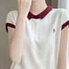 Camiseta de Punto de Seda Helada de Manga Corta para Mujer 2025 Nueva Moda Pequeña Lel Reductora de Edad Talla Grande Top de Verano para Mujer