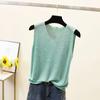 Chaleco Brillante de Moda 2023 sin Mangas para Mujer Primavera/Verano Cuello en V Suelto Top Tejido con Pedrería Pesada Se Puede Usar Afuera
