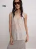 Sexy camisola sexy de encaje con cuello en V en capas para mujer, corte holgado, cierre de corbata en la espalda, sin espalda, sin mangas para mujer