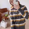 Cardigan de Punto con Cuello Redondo y Rayas Horizontales en Forma de Corazón para Mujer, Estilo Nuevo Primavera y Otoño 2026, Corte Holgado, Tacto de Alta Gama, Abrigo Ligero de Manga Larga