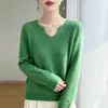 Suéter de Tricô Popular Estilo Preguiçoso 100% Lã Pura para Mulheres, Suéter de Peça Única sem Costura com Decote V, Caimento Solto, Emagrecimento, Camada Base Versátil