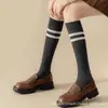 Meias Compressivas Femininas de Algodão para Afinar Panturrilha, Meias Longas de Cano Cinza para Primavera e Outono, Meias Longas de Meia-Panturrilha com Forro de Lã para Outono e Inverno