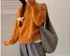 Cardigan Tricotado Recortado Retro Coreano para Mulheres no Outono e Inverno Solto com Design de Gola Alta Enrolada Jaqueta Suéter Curta Top