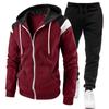 2024 tendencia de moda para hombre transfronteriza, traje de suéter con capucha y cremallera, deportivo de dos piezas con costuras para primavera y otoño