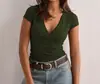 Amazon Transfronterizo Primavera/Verano 2026 Y2K Color Sólido Ajuste Delgado Cuello en V Manga Corta Camiseta Comercio Exterior Transfronterizo Top para Mujer Europeo y Americano