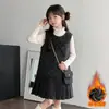 Vestido Infantil Primavera Outono 2026 Novo Estiloso Colete Vestido Roupas de Outono Meninas Laço Vestido de Lã Estiloso