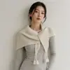 Tamanho grande, combinado com um casaco, cachecol triangular de lã mista de cor sólida para mulheres com franjas, xale de tricô, outono/inverno, com um toque boêmio