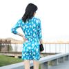 Falda Wrap Tejida Azul Cielo Estampada Elegante Ropa de Trabajo Tirante Vestido Delgado para Mujer Pg Dvf2025 Verano Nuevo Estilo