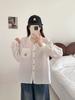 Outono 2025 Roupas Literárias Desenho Animado Bordado Fio Dupla Camada Cardigan Feminino Camisa Manga Longa Top Atacado Tendência