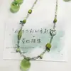 Collar de Cuerda Trenzada con Piedra Pequeña para Mujer, Cadena para Clavícula Estilo Chino Nuevo Retro, Accesorio Largo Colgante para el Cuello con Manchas