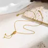 Collar de Cadena para Clavícula de Acero Inoxidable con Baño de Oro Real, Estilo Minimalista de Cintura Delgada con Borla, Popular en Internet, Accesorio
