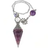 Comércio Exterior Novos Produtos Prata Antiga Cristal Colorido Pêndulo Pedra Semi-preciosa Pedra Colorida Resina Pêndulo Hexágono Cone Pingente