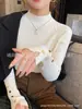Camisa Térmica Branca para Mulheres, Novo Estilo Outono e Inverno 2025, Suéter Preto de Gola Alta de Alta Qualidade, Top de Malha para Usar em Camadas