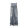Kb22 High Street Estilo Americano Calças Estampadas de Alta Qualidade para Homens e Mulheres com Design de Padrão, Jeans Casuais Retos Largos para Homens