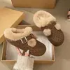 Pantuflas Peludas Antideslizantes de Suela Gruesa con Lunares Retro para Mujer, Nuevas Otoño/Invierno 2026 Zapatos Pantuflas de Algodón Cálido que Aumentan la Altura