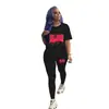 D9388 Amazon Más Vendido Moda Casual Europea y Americana para Mujer Patrón de Color Sólido Estampado Pantalones de Manga Corta Conjunto de Dos Piezas
