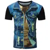 Exportación Europea y Americana Verano Transfronterizo Impresión Digital 3D para Hombre Cuello Redondo Falso Dos Piezas Casual y Cómodo Camiseta de Manga Corta Venta al por Mayor