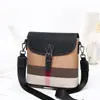 Bolso cubo de piel auténtica para mujer, bolso cruzado de algodón y lino con bloques de color de gran capacidad, bolso de hombro informal de capa superior de piel de vaca para mujer 8333