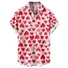 Camisa Informal de Manga Corta Suelta y Moderna para Hombre con Estampado de Corazón Estilo Nuevo Transfronterizo para el Día de San Valentín Sin Bolsillos