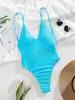 Traje de baño de una pieza de comercio exterior europeo y americano transfronterizo 2027, traje de baño sexy ajustado de color liso sin espalda con cordones para mujer, talla grande