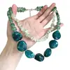 Obertura Qingwu Collar de Grava Verde Estilo Bosque Doble Capa con Cuentas Diseño Retro Cadena Asimétrica para Clavícula para Mujer