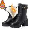 Botas Femininas de Inverno Botas Médias Femininas Calçados Femininos Botas Femininas Salto Grosso Botas Martin Botas de Salto Alto Femininas Botas de Couro Botas Femininas com Forro de Lã Calçados Femininos de Algodão