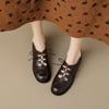 Muito Fácil de Usar ~ Sapatos Pequenos de Couro com Cadarço e Bico Redondo para Mulheres, Sapatos Retro Versáteis de Salto Baixo Grosso com Boca Profunda