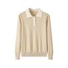 Suéter de Caxemira da Mongólia Interior para Mulheres, Nova Moda Color-Blocked com Lapela, Suéter de Tricô Estilo Chanel para Mulheres, Estilo Elegante e Relaxado