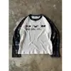 Moletom Y2K com mangas raglan estilo japonês, textura waffle, mangas compridas, estilo japonês vintage, design de nicho, color-blocking, camiseta de manga comprida para usar por baixo