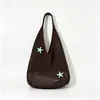 Bolsa de Malha Crochê com Flores Vazadas Estilo Coreano Grande Capacidade Estilo Preguiçoso Bolsa Tecida Estilo Férias de Verão Bolsa de Praia