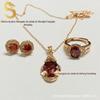 Colar Popular com Pingente Kf de Turmalina Vermelha Sangue de Pombo Pedra Colorida Folheado a Ouro Rosa Conjunto de Joias Anel Brincos para Mulheres