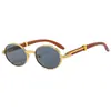 Óculos de Sol com Armação Oval Novo Retrô Transfronteiriços Moda Europeia e Americana Hastes Personalizadas com Grão de Madeira Óculos de Sol de Metal Anti-UV